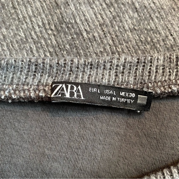 Zara Gray Cotton Blend Crew Neck Cropped Sweater Size L Minimalist Casual - Picture 11 of 13